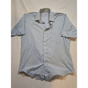 Van Heusen Mens Light Blue Plaid Short Sleeve Button Up Shirt 15.5 Half Sleeve